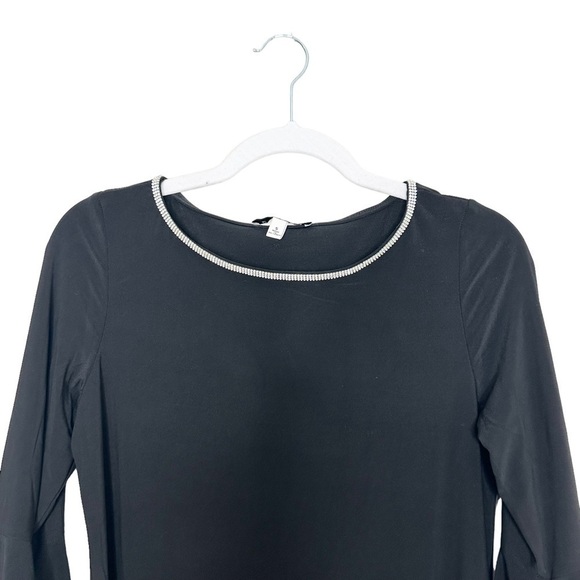 NWT CHAUS Black Rhinestone Trim Ruffle Sleeve Shift Dress Small - Picture 4 of 7